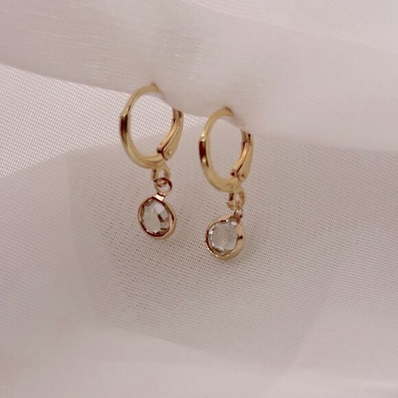 5/$25 Tiny Crystal Charm Earrings Gold Huggie Hoops Rhinestone… - Picture 3 of 3